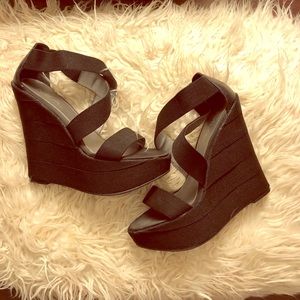 MIA Black Wedge Sandals w/ Stretchy Straps